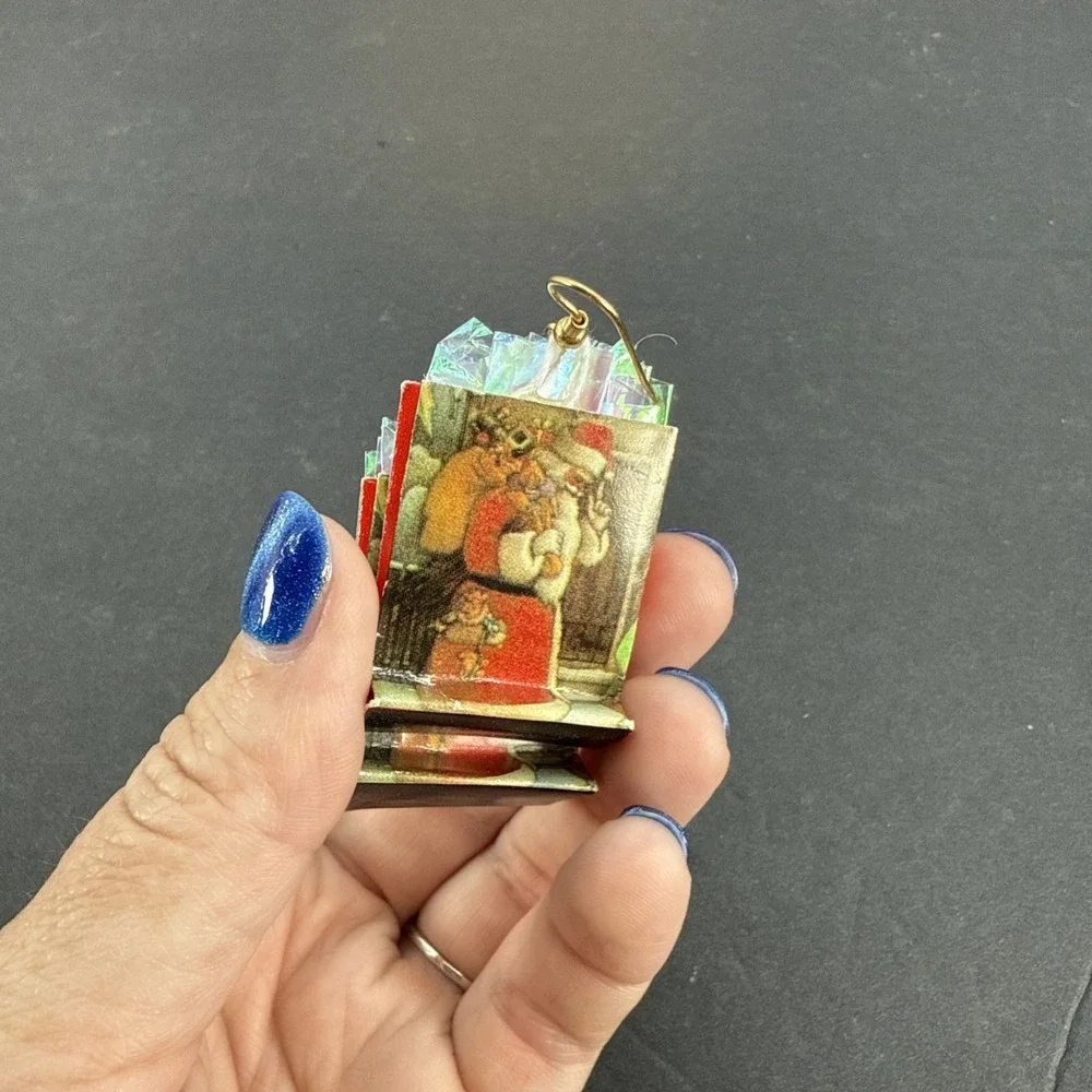 Vintage Christmas Santa Clause Gift Bag Dangle Pierced Earrings